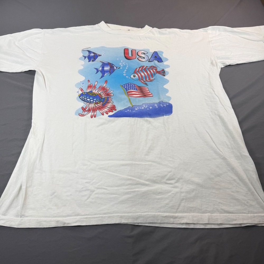 Galaxy by Harvic Mens USA Tropical Fish Graphic T-Shirt White 4XL Cotton 4XXXXL